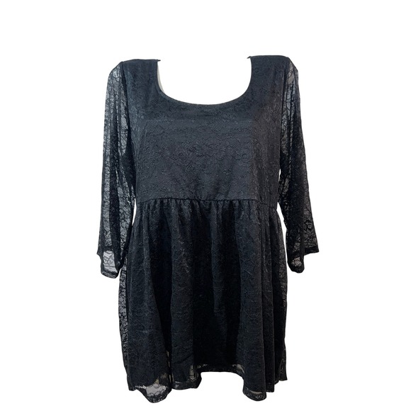 torrid Tops - Torrid Top Black Lace Babydoll Tunic Hi-Lo Plus Sz 1X (1) 3/4 Sleeve Scoop Neck